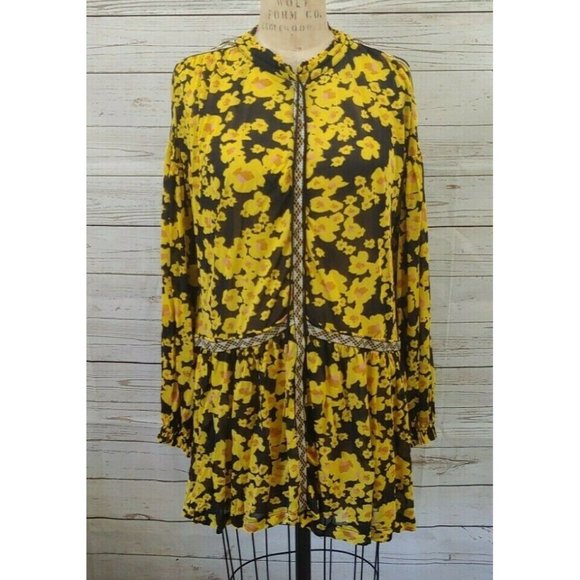 ♥️SOLD♥️Free People Women Long Sleeve Floral Mini - Picture 2 of 12